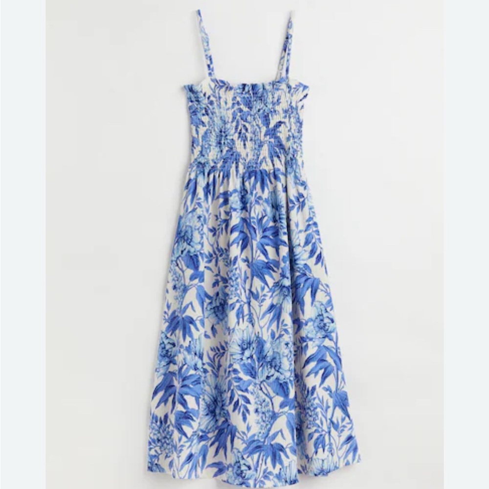Floral Blue and White Midi Dress